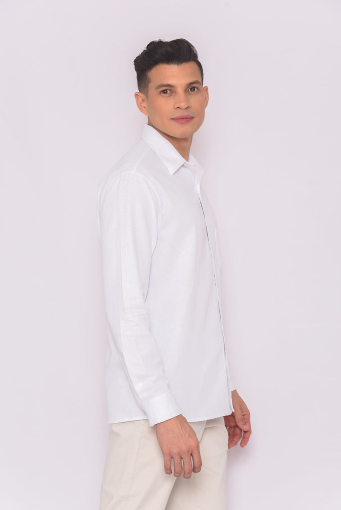 Men's UPF 35 Linen Button Down Sun Protective Shirt Long Sleeve White | Soteria