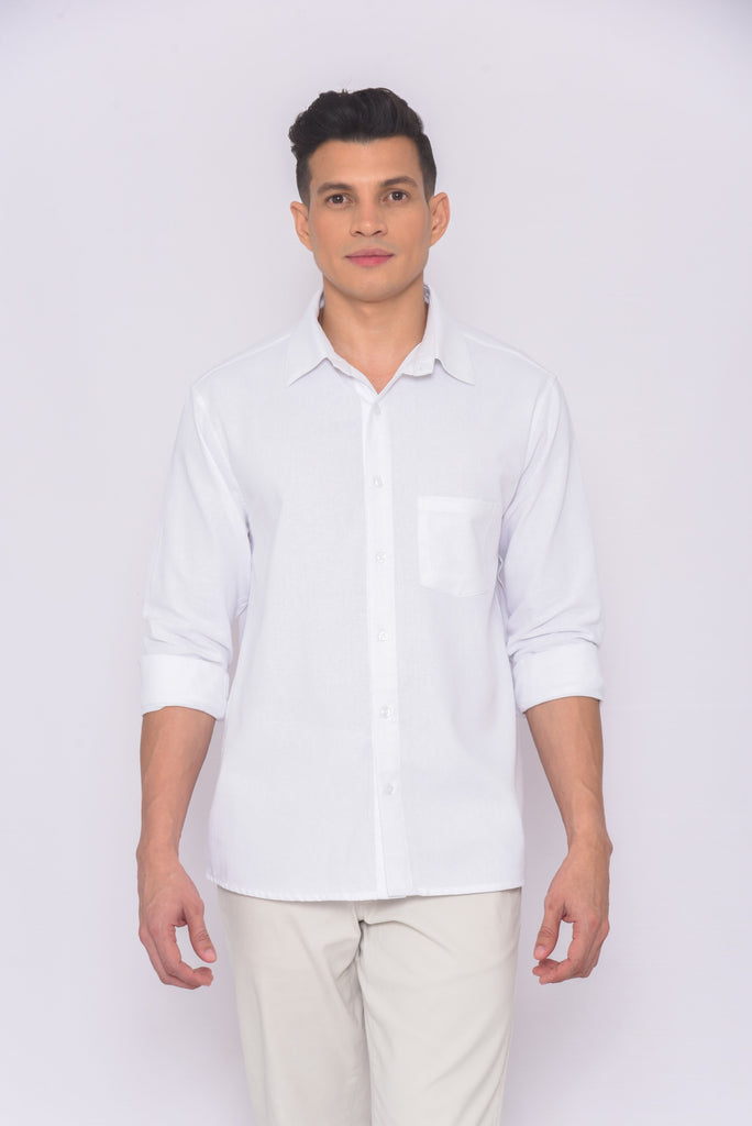 Men's UPF 35 Linen Button Down Sun Protective Shirt Long Sleeve White | Soteria