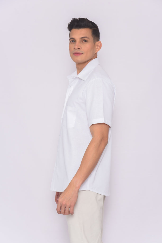 Men's UPF 35 Linen Button Down Sun Protective Shirt Short Sleeve White | Soteria