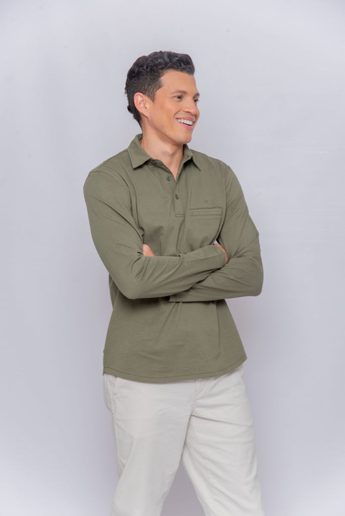 Men's UPF 50 Sun Protective Polo Long Sleeve Olive | Soteria