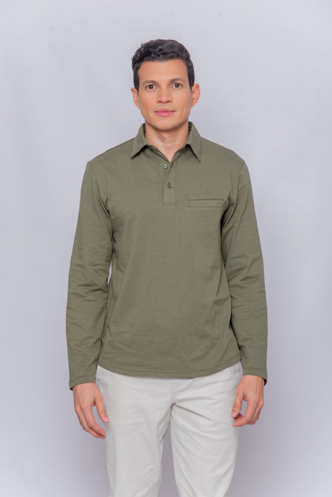 Men's UPF 50 Sun Protective Polo Long Sleeve Olive | Soteria