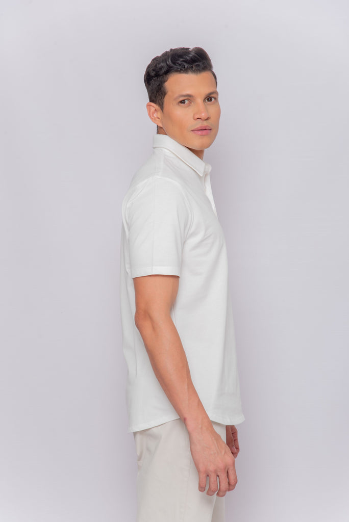 Men's UPF 50 Sun Protective Shirt Short Sleeve Polo White | Soteria