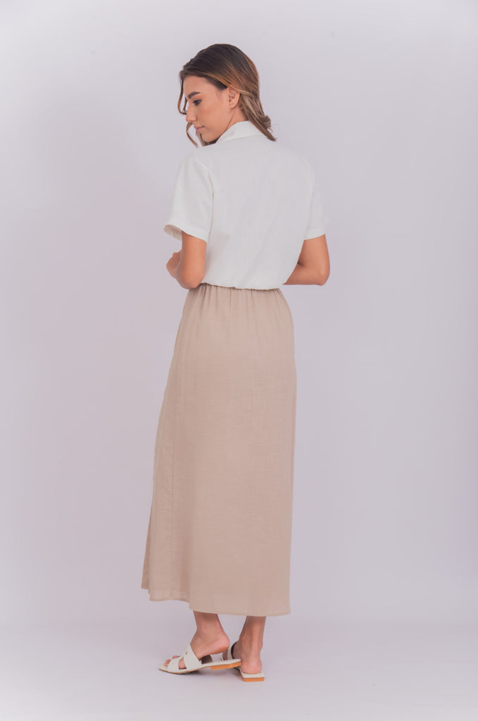 Women's UPF 35 Sun Protective Midi Skirt Linen Tan | Soteria