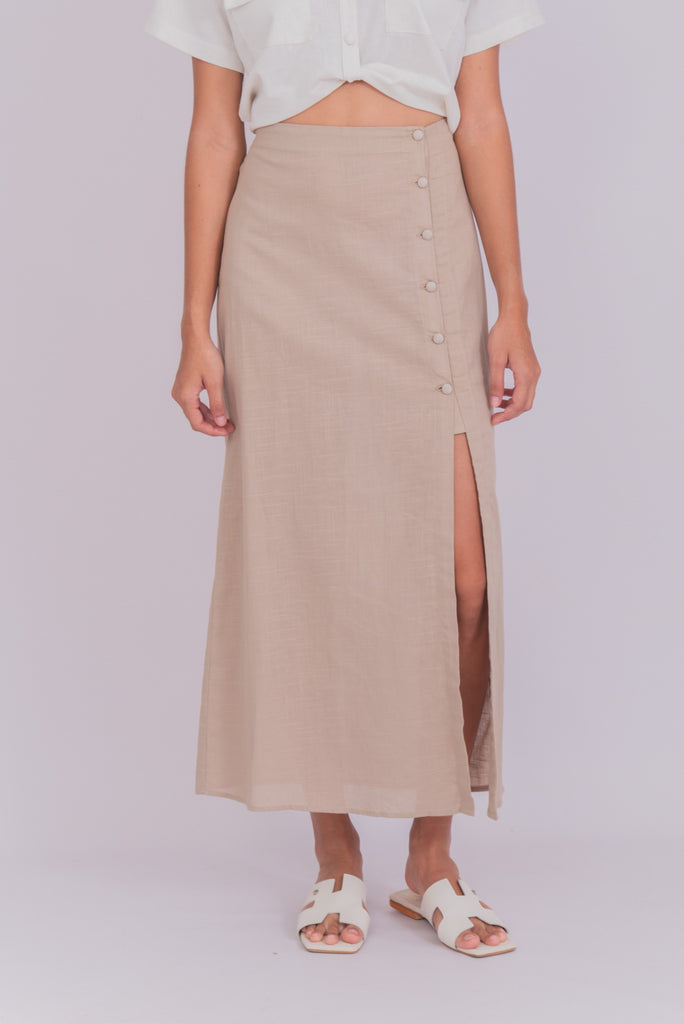 Women's UPF 35 Sun Protective Midi Skirt Linen Tan | Soteria