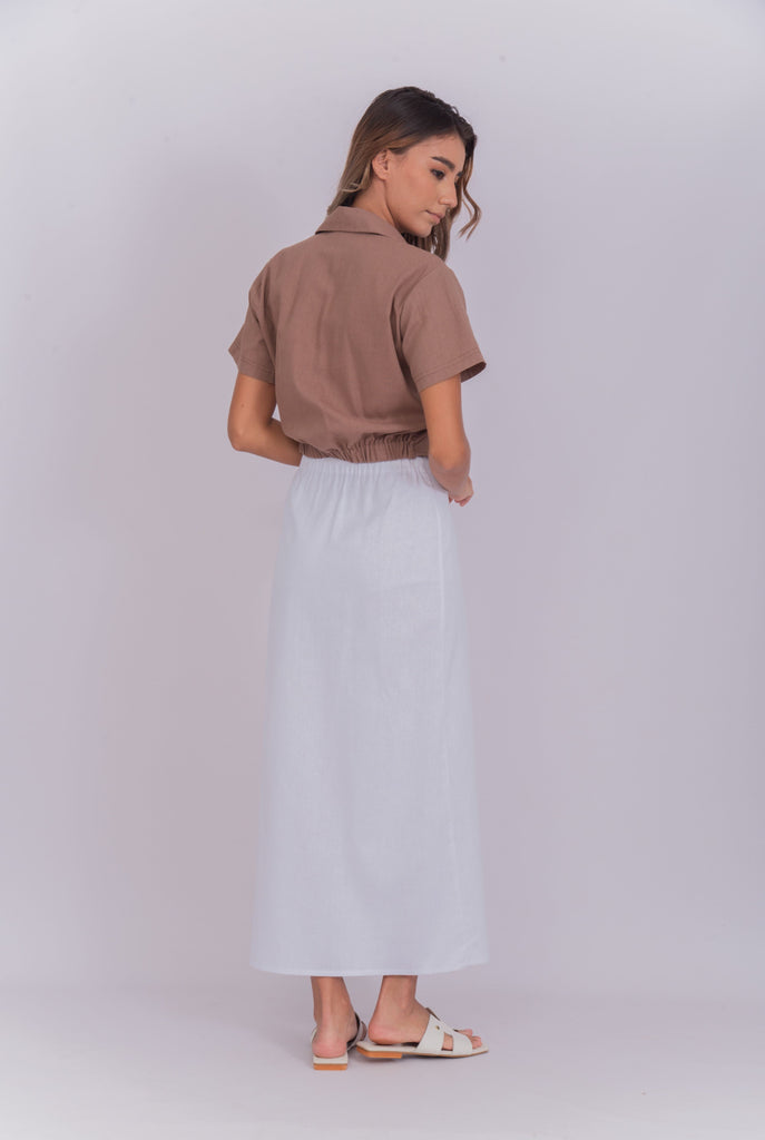 Women's UPF 35 Sun Protective Midi Skirt Linen White | Soteria