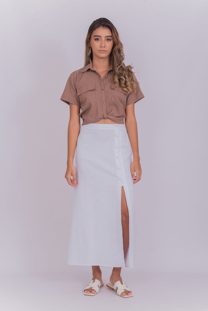 Women's UPF 35 Sun Protective Midi Skirt Linen White | Soteria