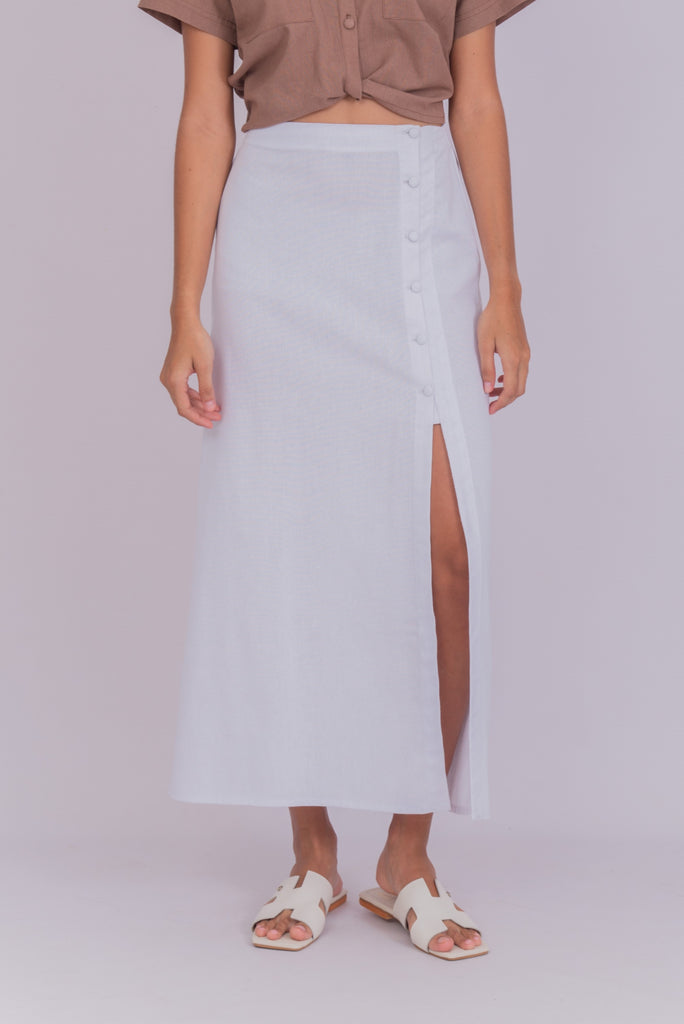 Women's UPF 35 Sun Protective Midi Skirt Linen White | Soteria