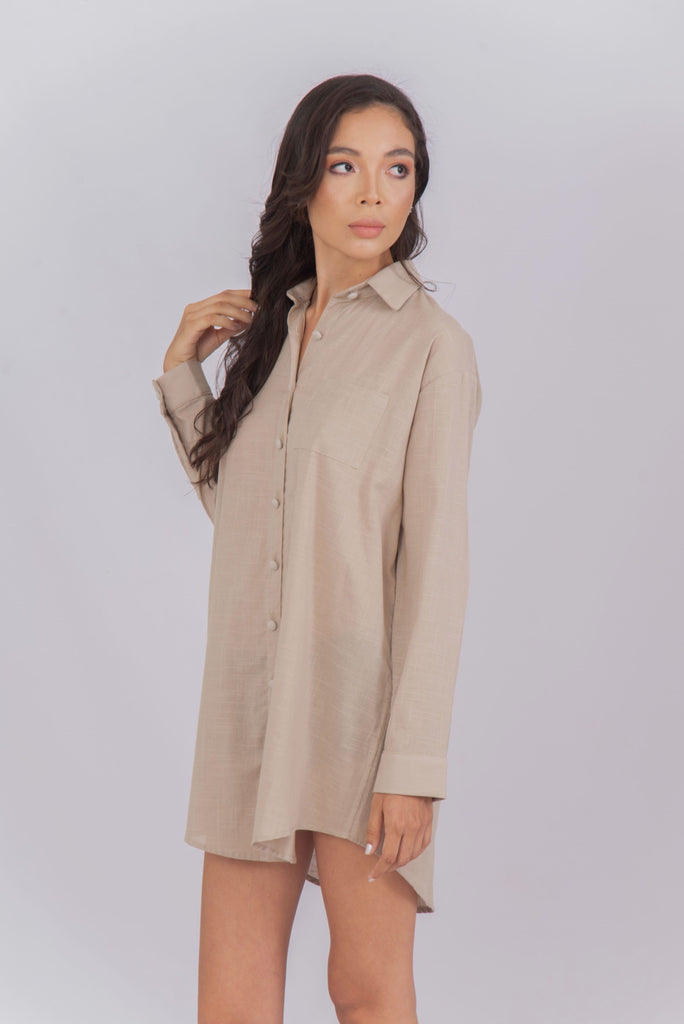 Women's UPF 35 Sun Protective Shirt Dress Tan | Soteria