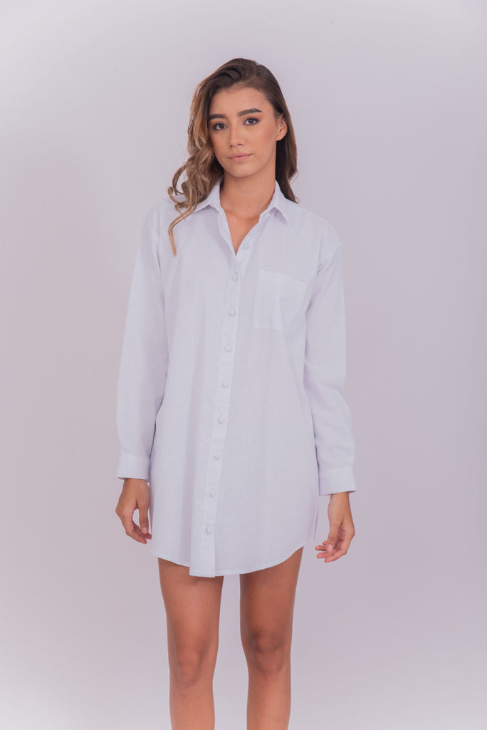 Women's UPF 35 Sun Protective Shirt Dress White | Soteria