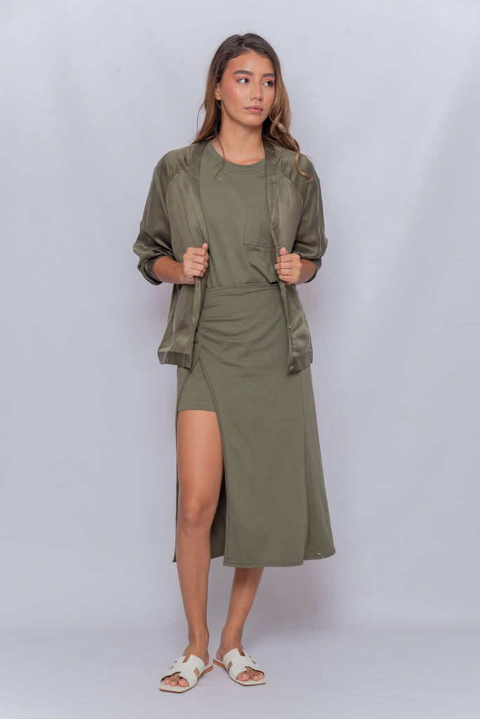 Women's UPF 50 Sun Protective Cardigan Sweater Olive Green Cupro | Soteria