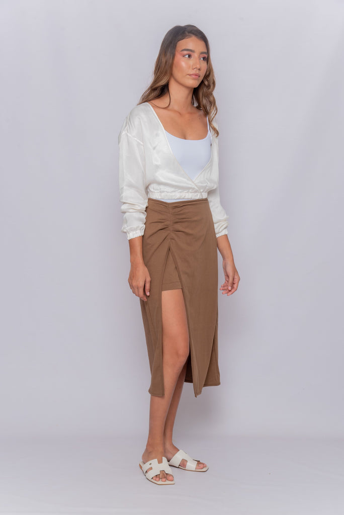 Women's UPF 50 Sun Protective Skirt Midi with Slit Brown | Soteria