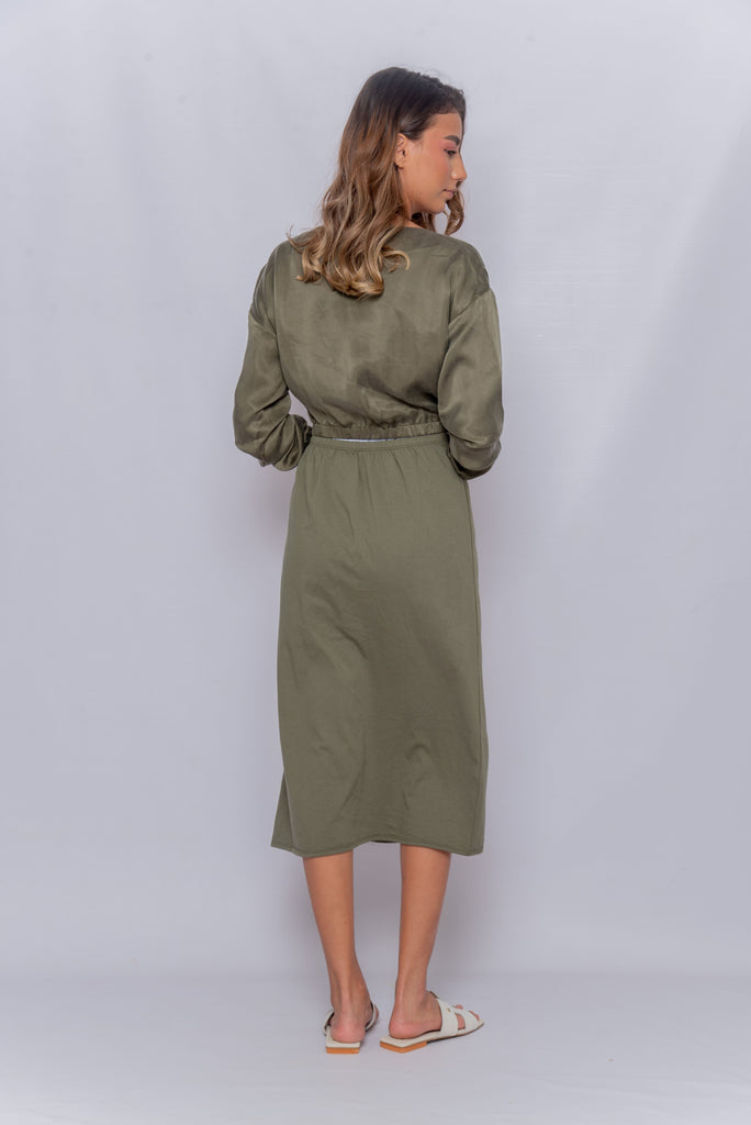 Women's UPF 50 Sun Protective Skirt Midi with Slit Olive Green | Soteria