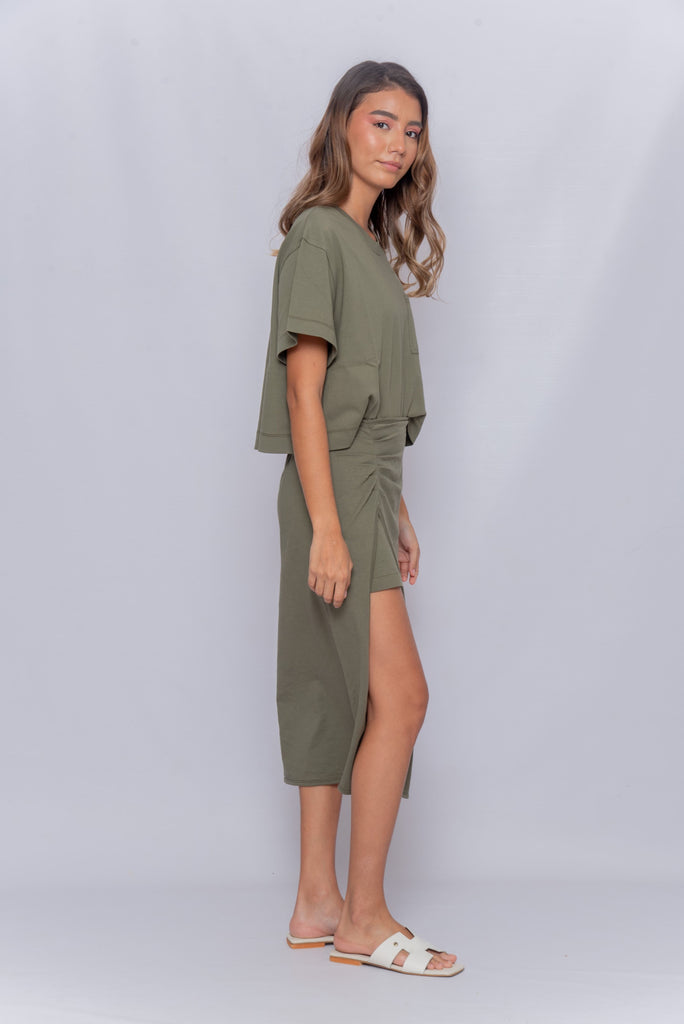 Women's UPF 50 Sun Protective Skirt Midi with Slit Olive Green | Soteria