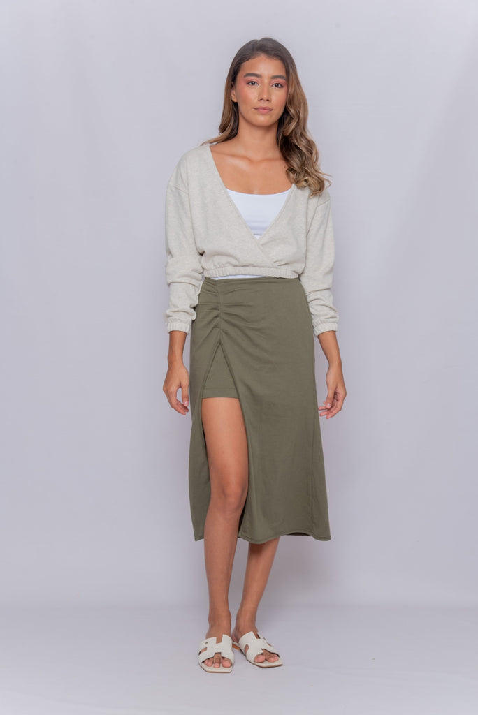 Women's UPF 50 Sun Protective Skirt Midi with Slit Olive Green | Soteria