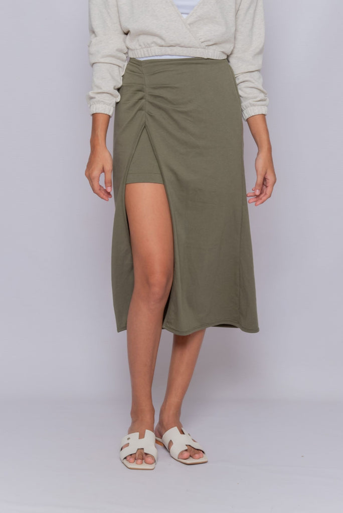 Women's UPF 50 Sun Protective Skirt Midi with Slit Olive Green | Soteria