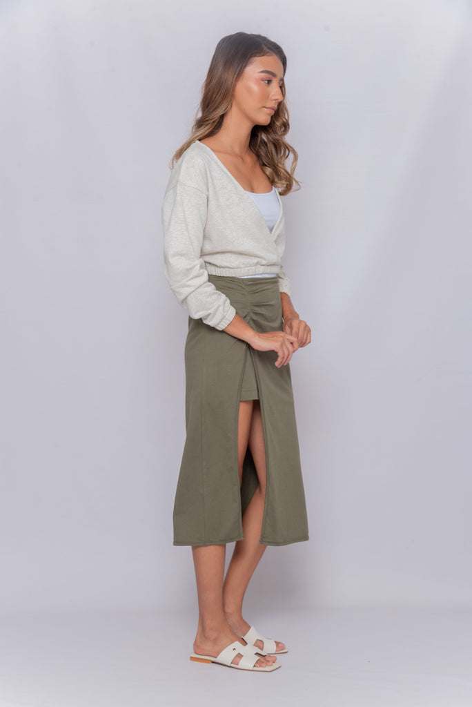 Women's UPF 50 Sun Protective Skirt Midi with Slit Olive Green | Soteria