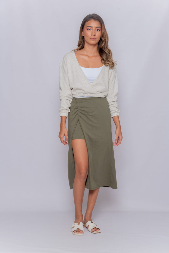 Women's UPF 50 Sun Protective Sweater Cropped Pullover and UPF Skirt Set Grey | Soteria