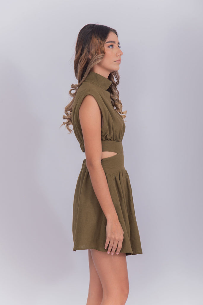 Women's UPF 50 Sun Protective Mock Neck Cutout Dress Olive Green | Soteria