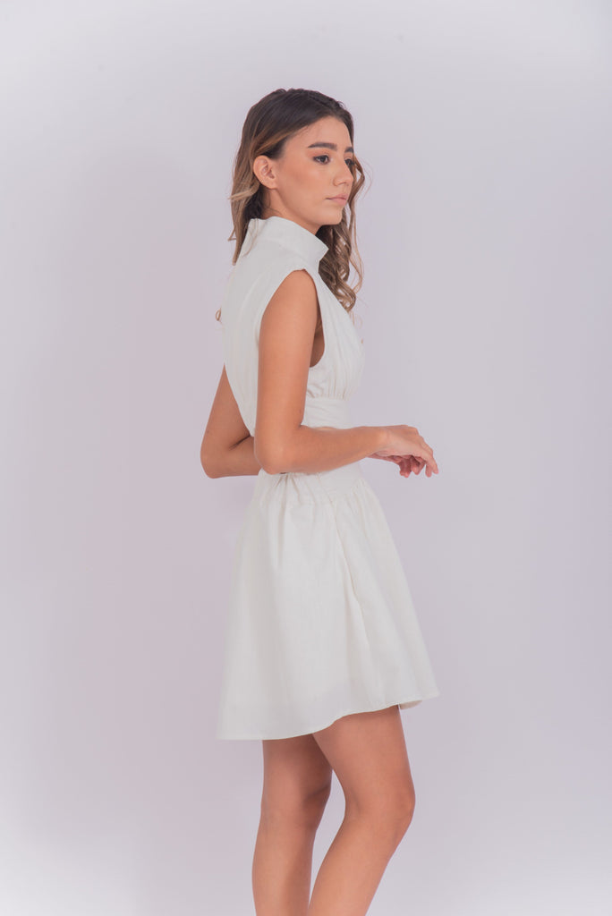 Women's UPF 50 Sun Protective Mock Neck Cutout Dress Cream | Soteria