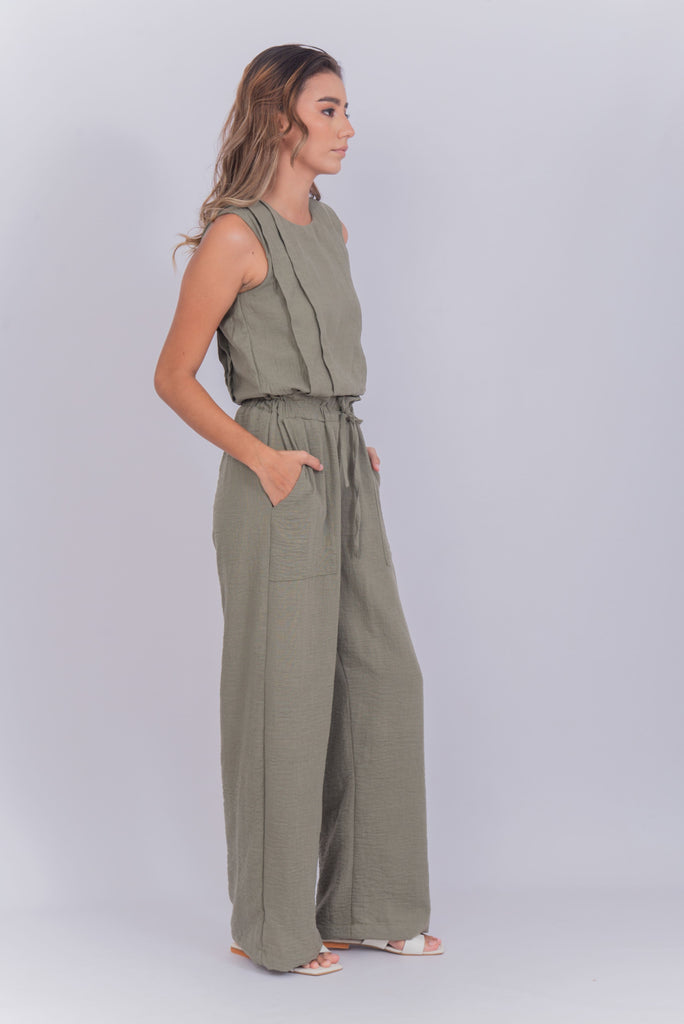 Women's UPF 50 Sun Protective Pants High-Waisted with Set Top Olive Green | Soteria