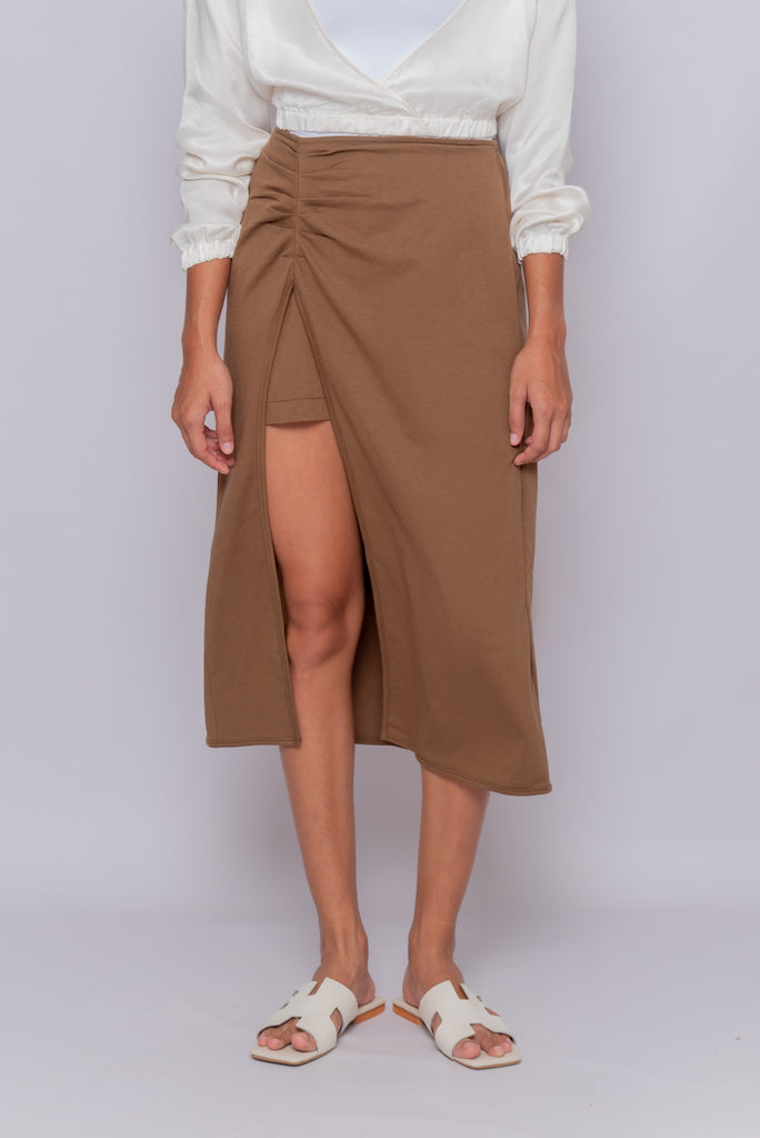 Women's UPF 50 Sun Protective Skirt Midi with Slit Brown | Soteria