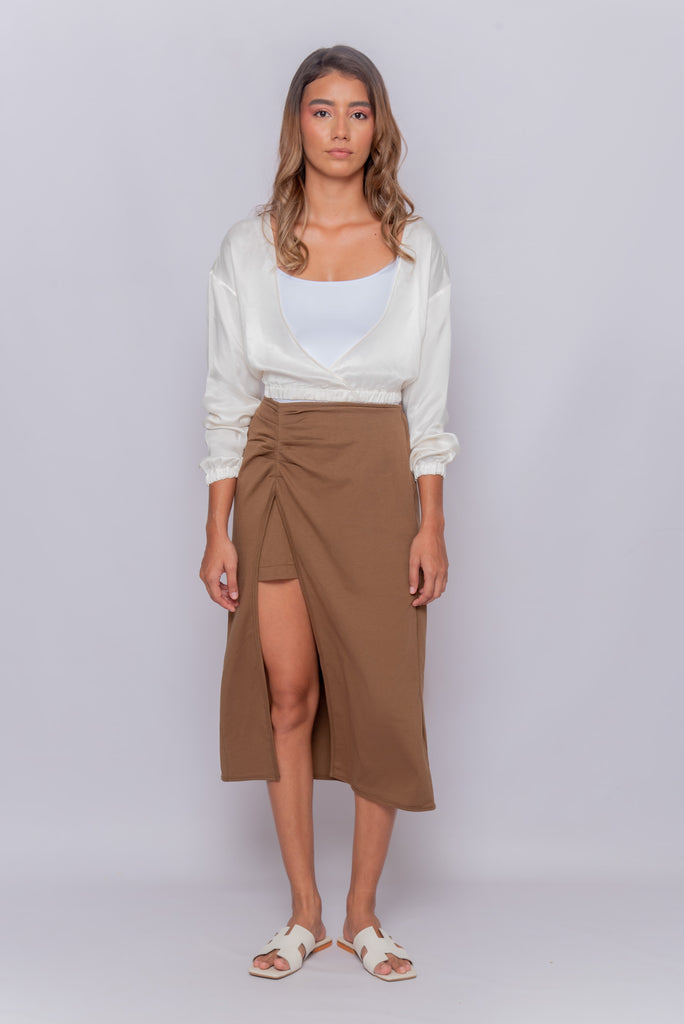 Women's UPF 50 Sun Protective Skirt Midi with Slit Brown | Soteria