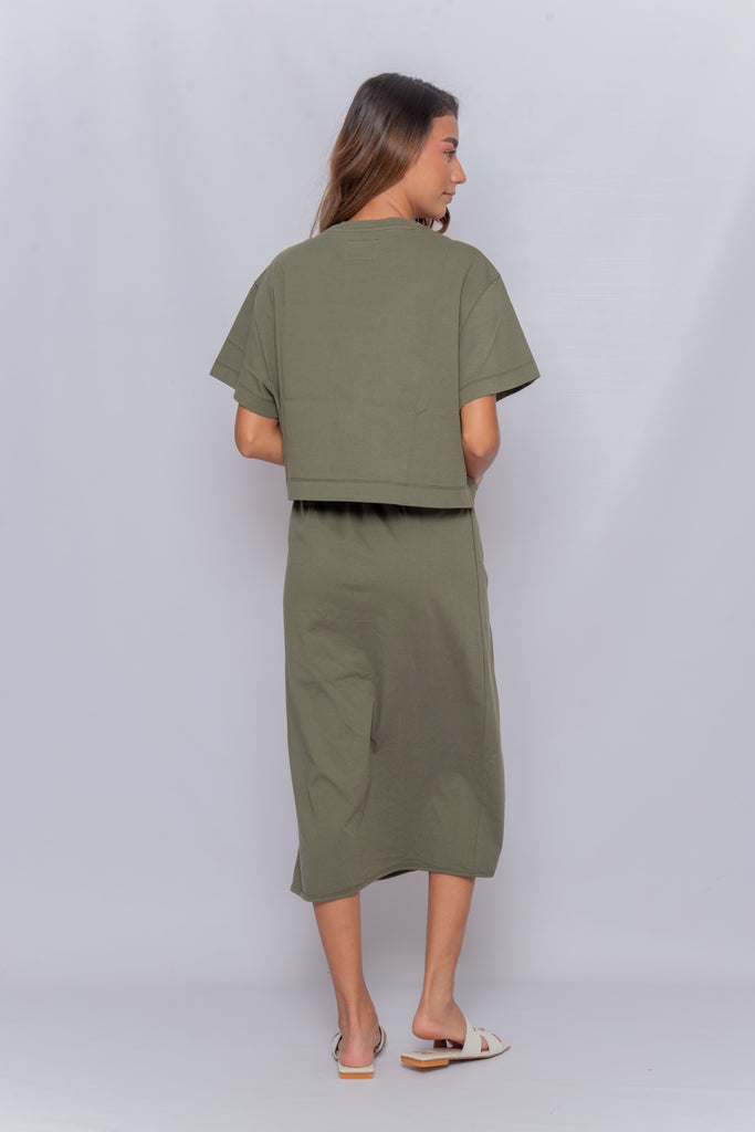 Women's UPF 50 Sun Protective Cropped Tee Olive Green | Soteria