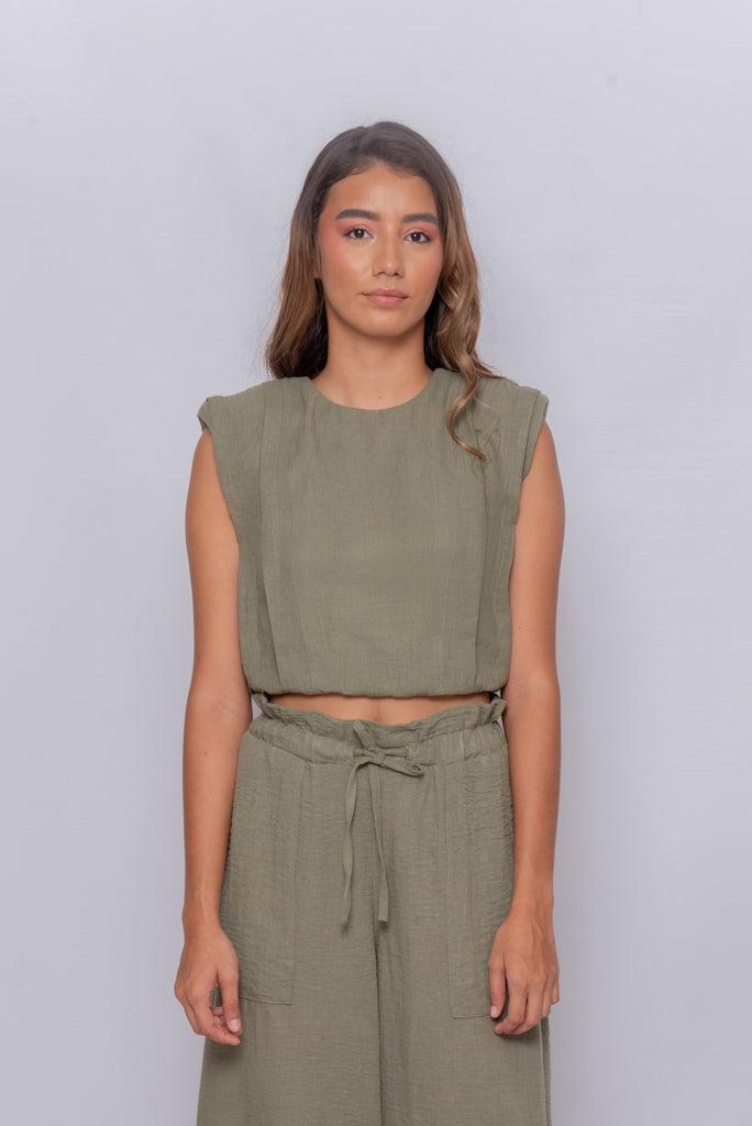 Women's UPF Cropped Shirt in Green | Soteria